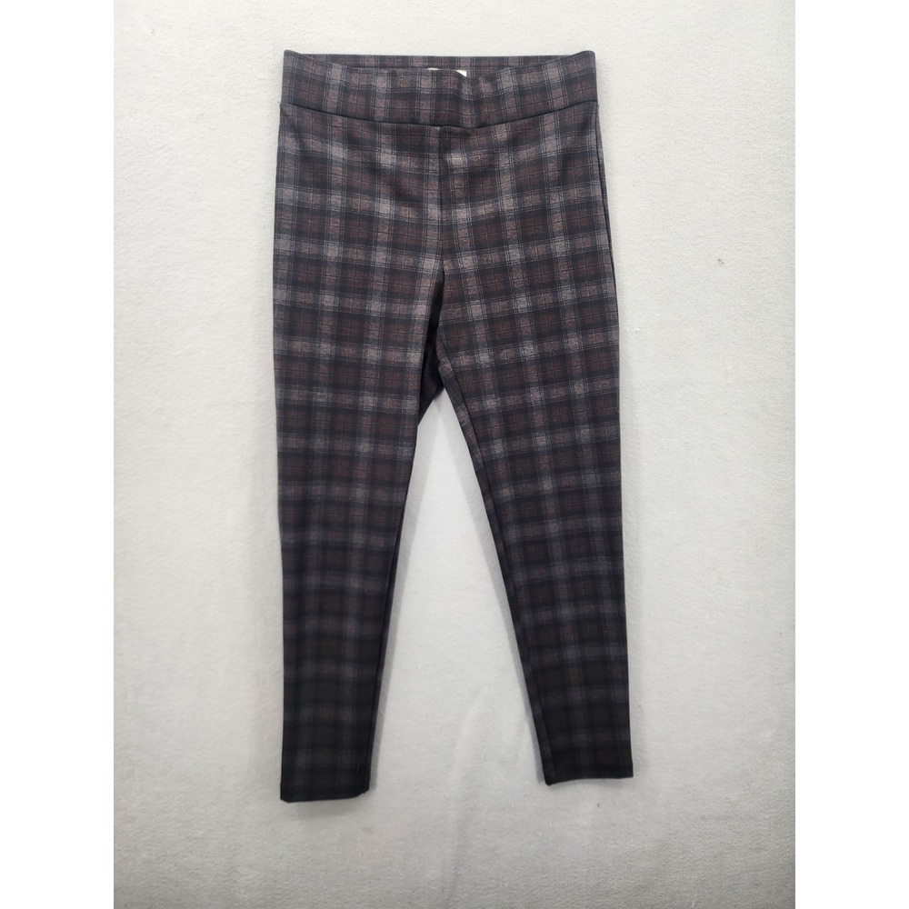 Loft Plaid Leggings Brown‎ Grey Check Pull On Slim Pants Womens Size Medium M